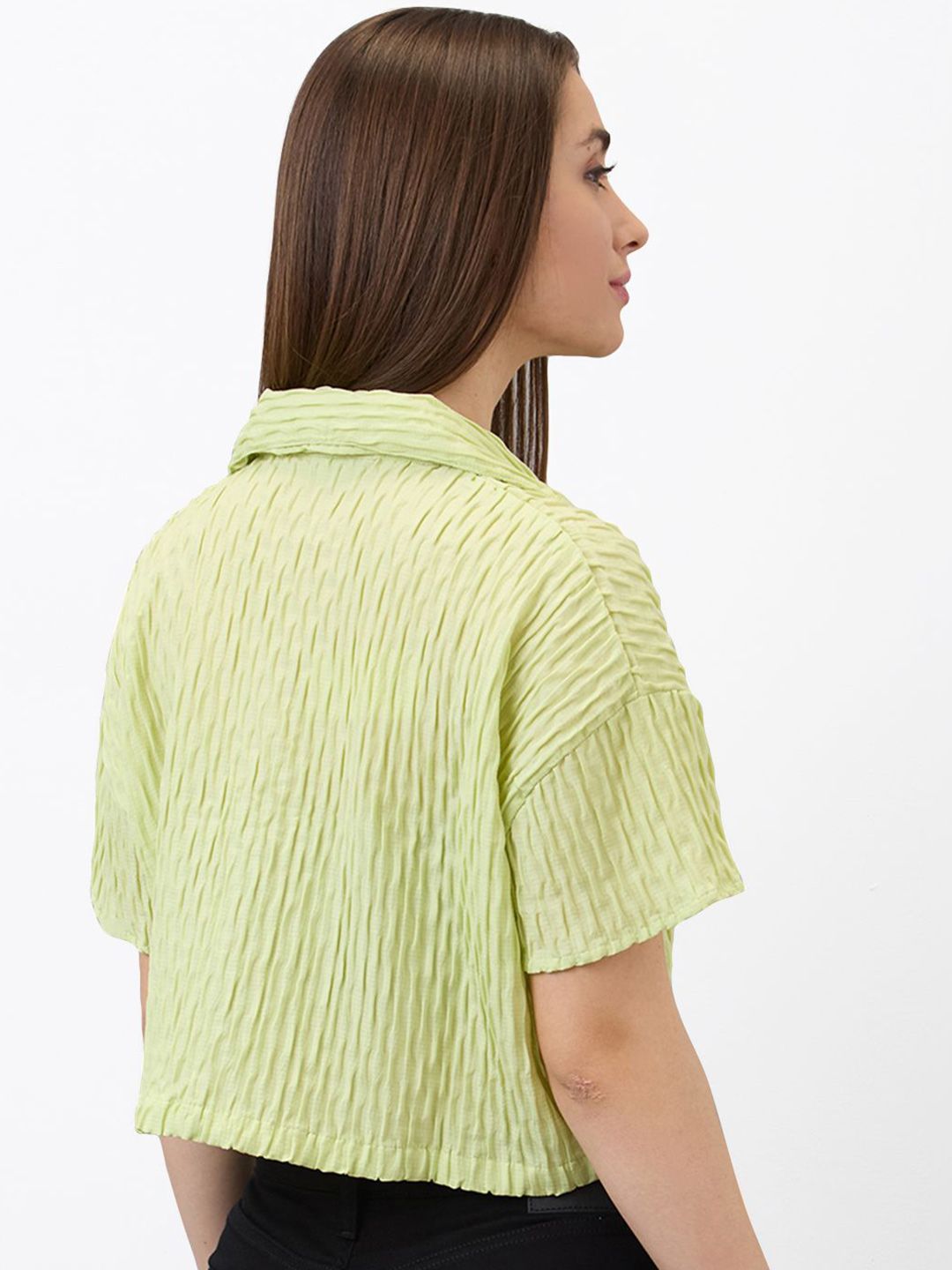 SPYKAR Women Boxy Fit Spread Collar Textured Casual Shirt