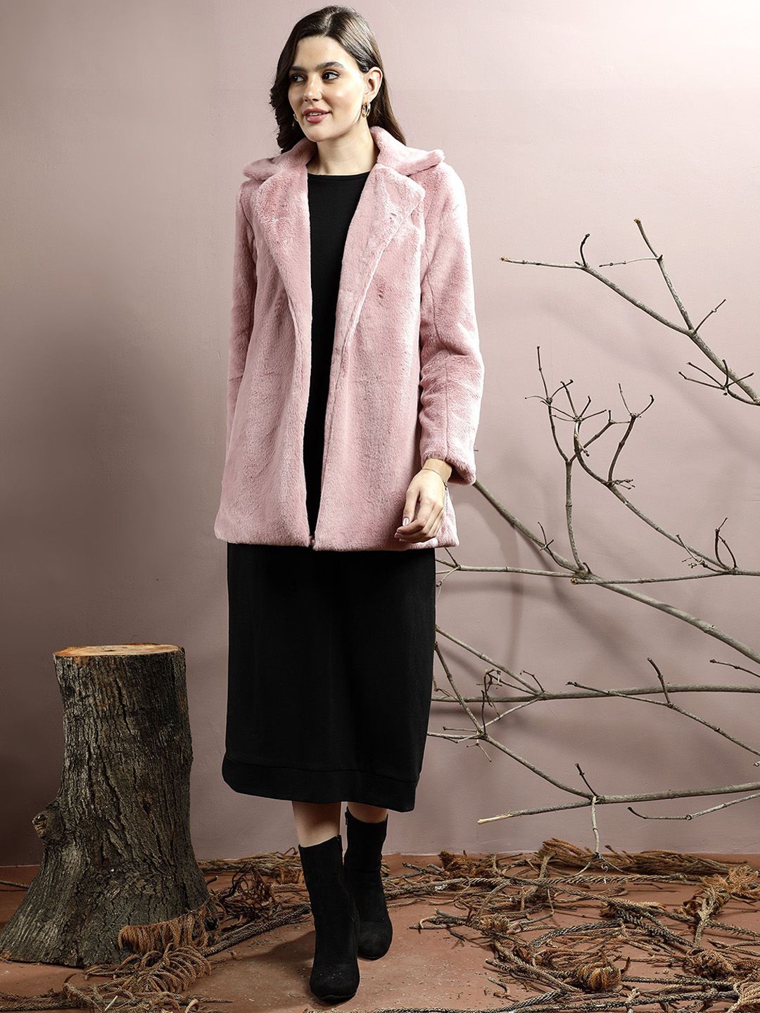 Athena Women Notched Lapel Collar Hip Length Overcoat