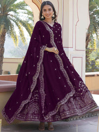 KALINI Floral Embroidered V Neck Gotta Patti Work Georgette Anarkali Kurta With Dupatta