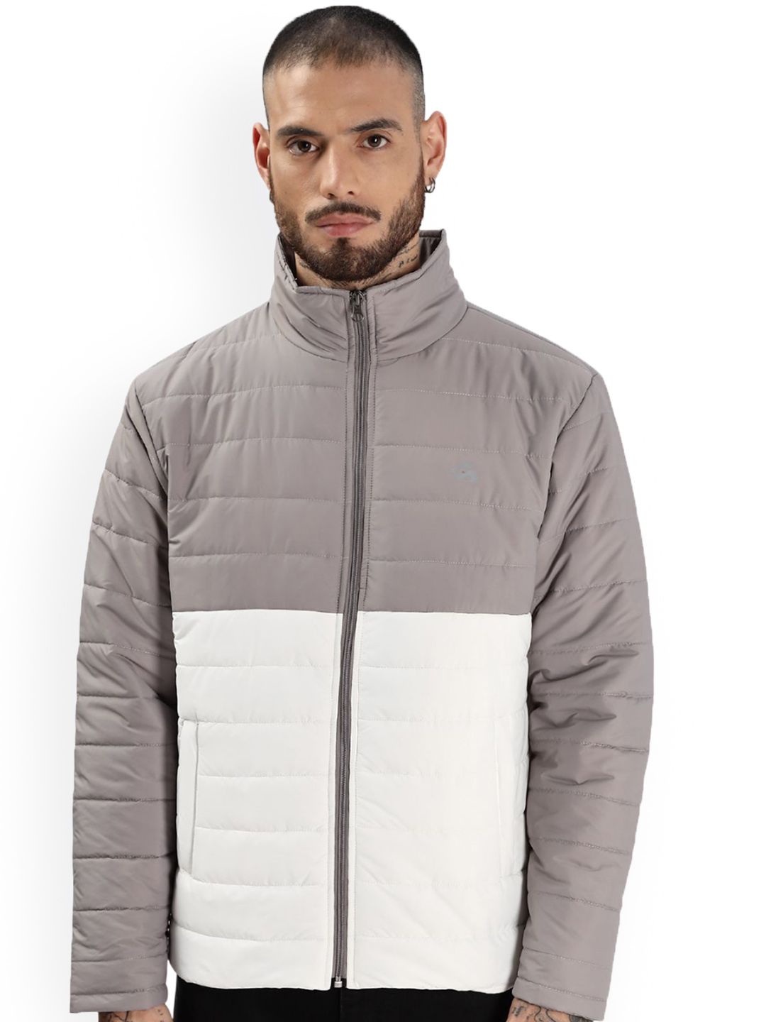 ADRO Men Colourblocked Windcheater Bomber dengan Jaket Patchwork