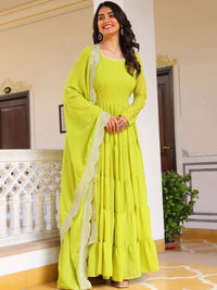 KALINI Women Layered Thread Work Kurta with Pyjamas & With Dupatta