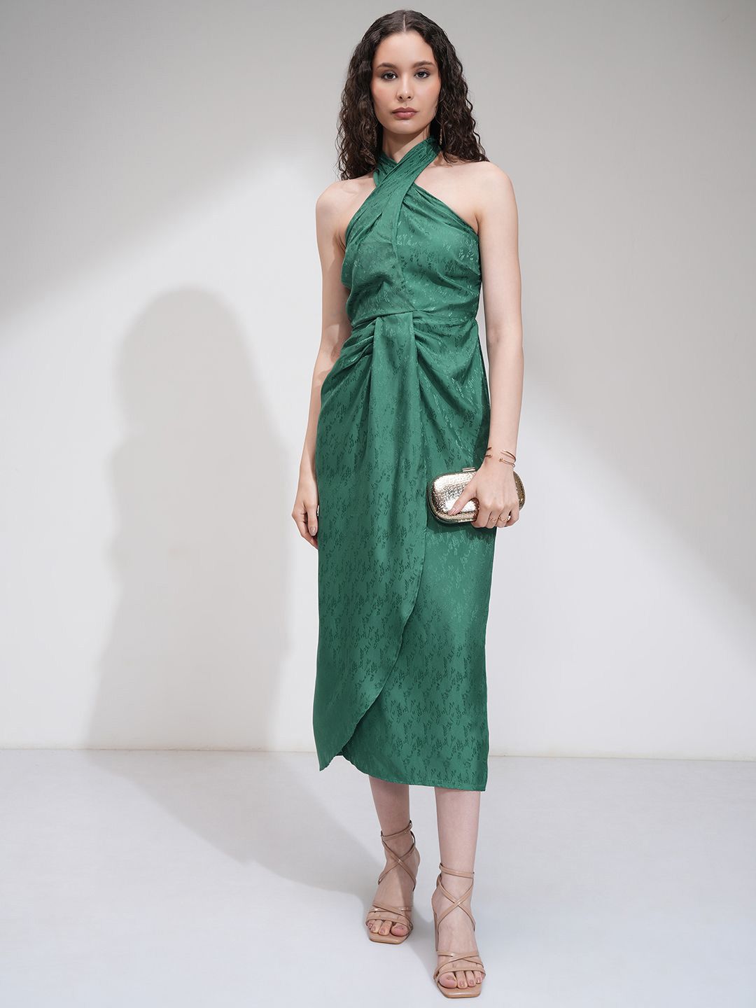ESPYR By Tokyo Talkies Women Jacquard Halter Neck Wrap Dress