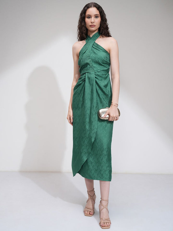 ESPYR By Tokyo Talkies Women Jacquard Halter Neck Wrap Dress