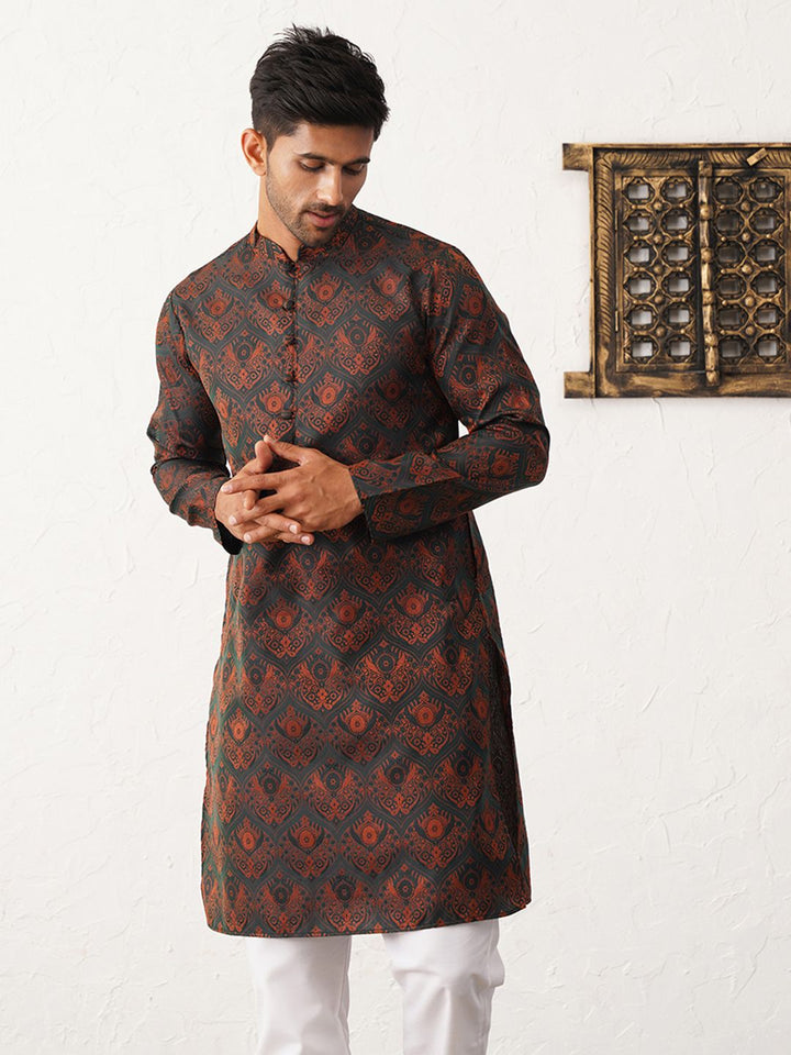 JOMPERS WOVEN Design Printed Mandarin Collar Straight Kurta