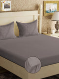KLOTTHE Grey Polycotton Skin-Friendly 300 TC Fitted King Bedsheet with 2 Pillow Covers-98 x 89 inches