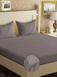 KLOTTHE Grey Polycotton Skin-Friendly 300 TC Fitted King Bedsheet with 2 Pillow Covers-98 x 89 inches