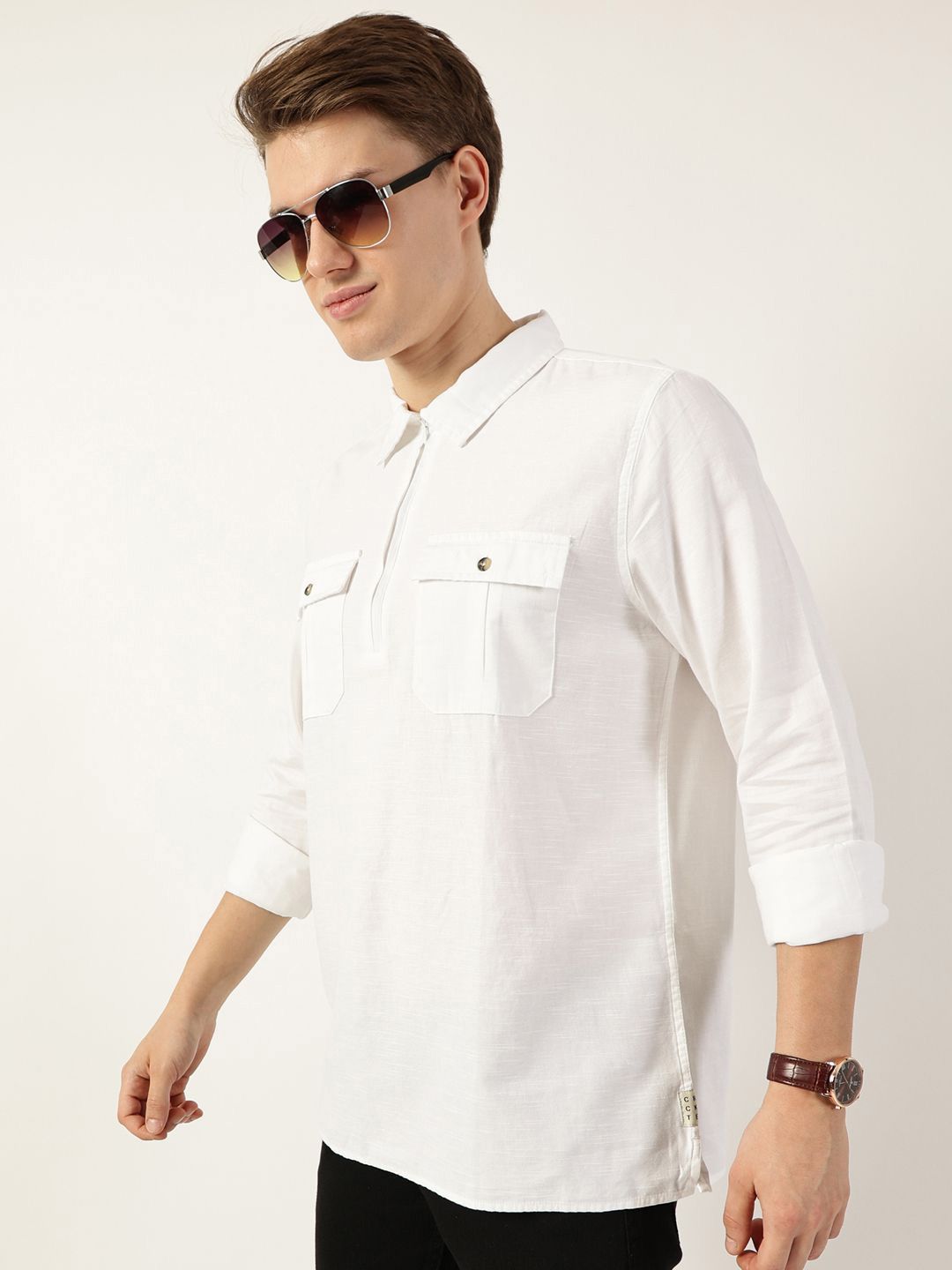 Thomas Scott Men Classic Spread Collar Solid Cotton Casual Shirt