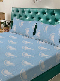 Aura Blue & White Geometric 300 TC Fitted Double King Bedsheet Set 2.50 m x 2.25 m