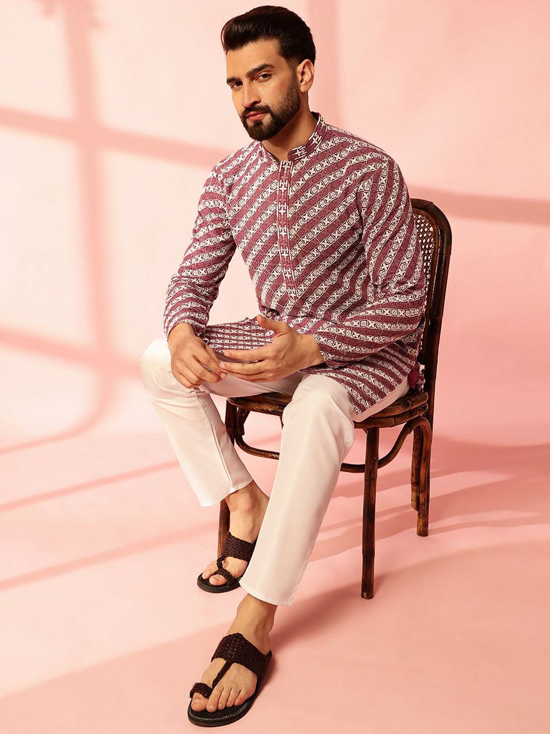 Anouk Men Embroidered Regular Sequinned Pure Cotton Kurta with Pyjamas