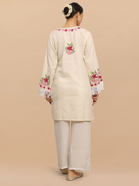 HOUSE OF KARI Falak Kashmiri Embroidered Flared Sleeves Thread Work Cotton Straight Kurta