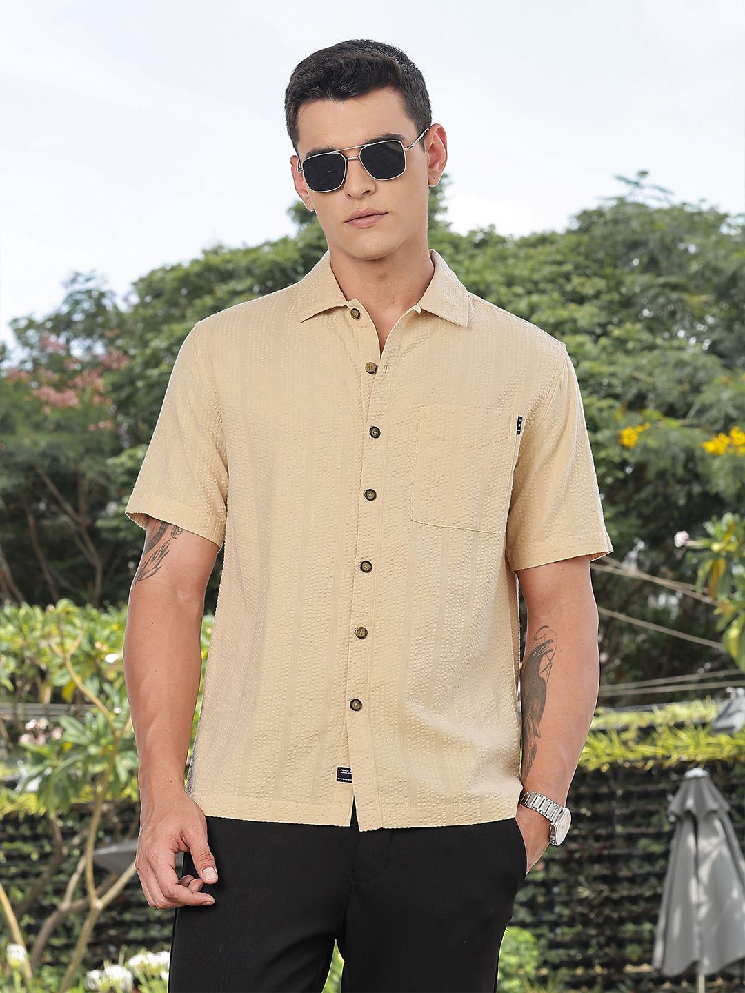 Thomas Scott Men's Premium Seersucker Cotton Casual Shirt