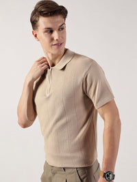 Thomas Scott Men Self Design Polo Collar Pure Cotton T-shirt