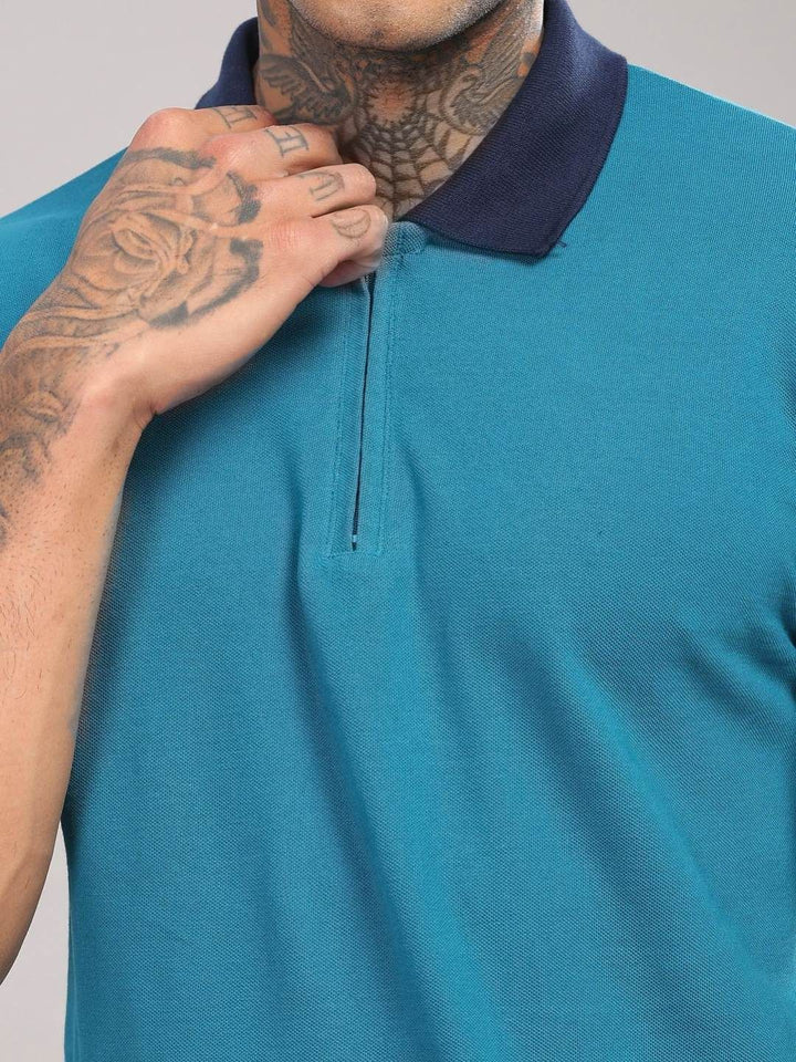 ADRO Men Solid Polo Collar Cotton T-shirt