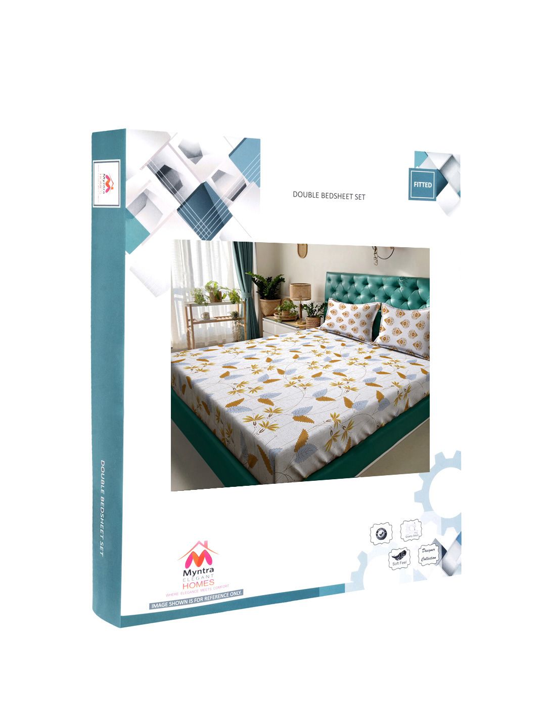 Myntra Elegant Homes White Floral Fitted 400 TC Cotton King Bedsheet Set 2.50 m x 2.25 m