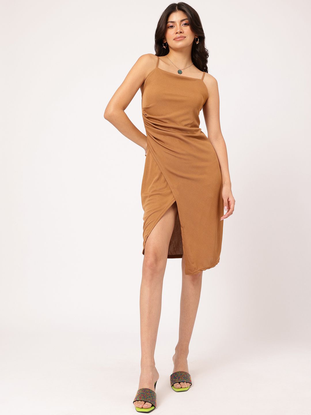 DressBerry Ribbed Ruched Wrap-Style Dress