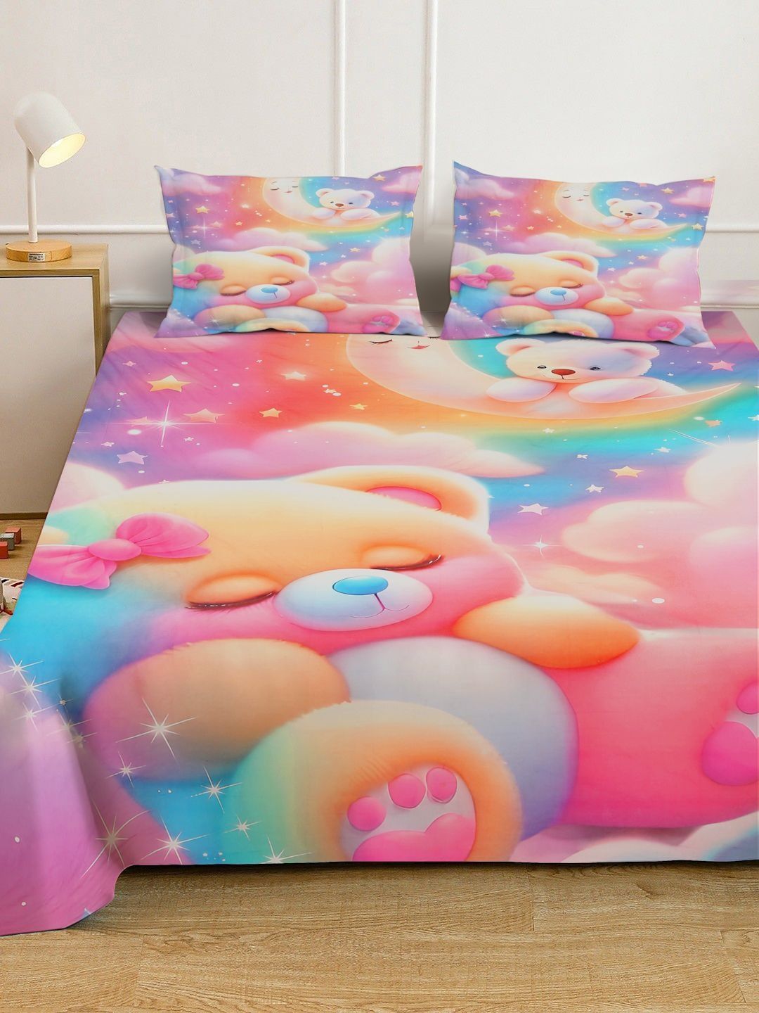 KLOTTHE  Pink Cartoon Characters Polycotton Regular 400 TC King Superfine Bedsheets