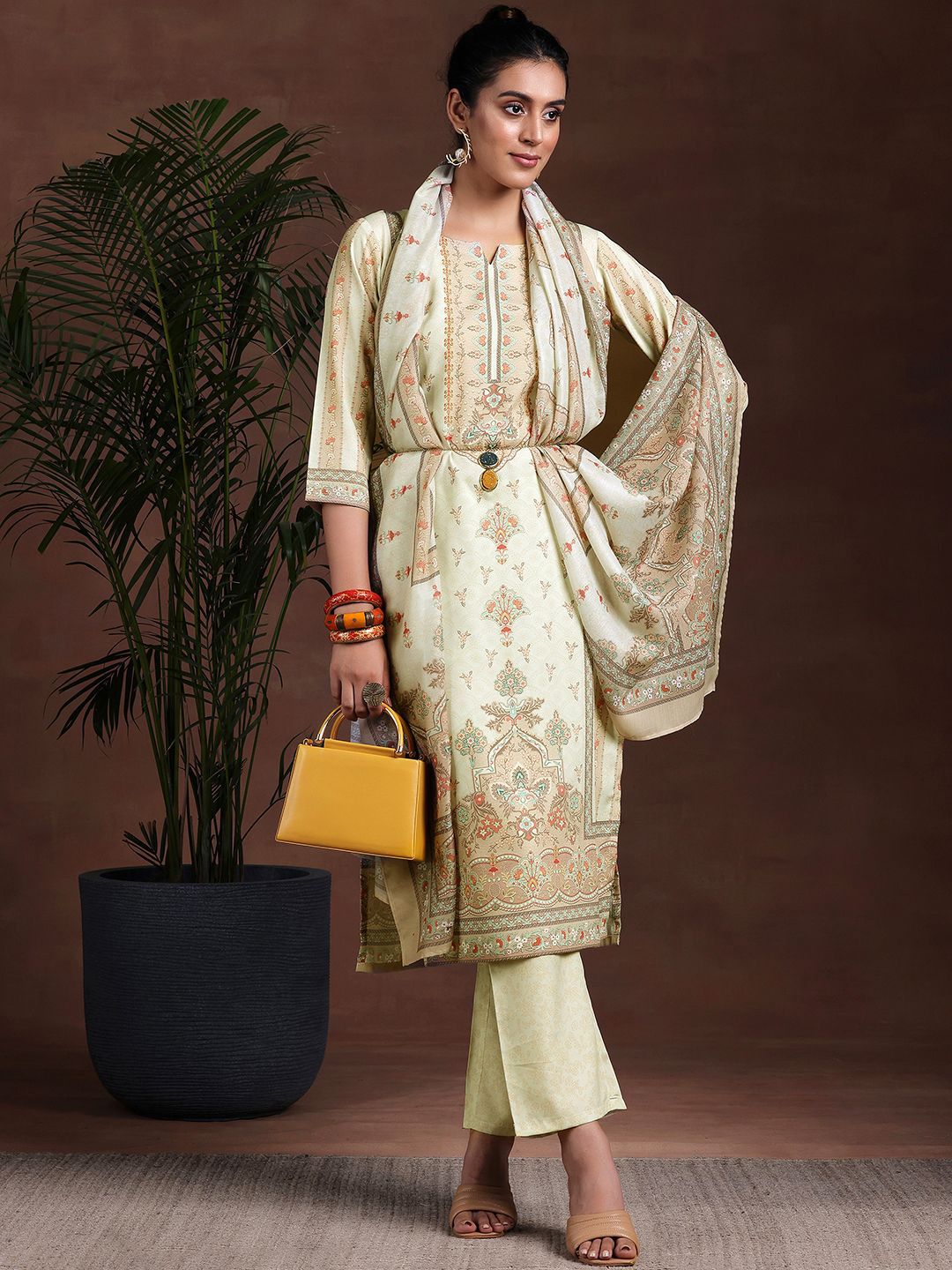 Libas Floral Printed Straight Kurta with Trousers & Dupatta