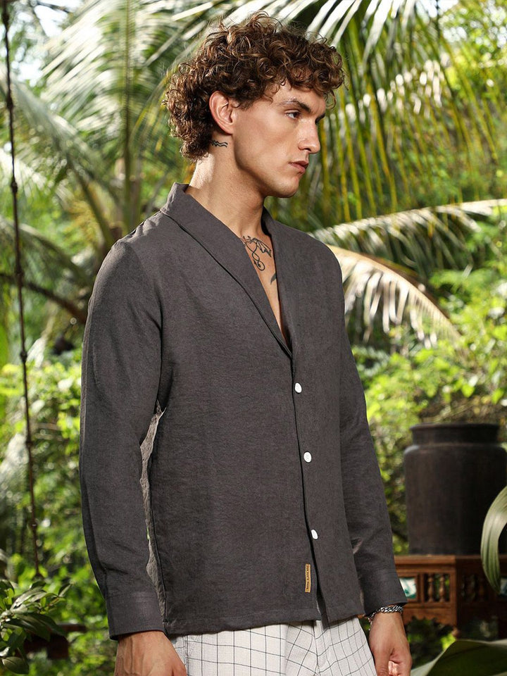 Campus Sutra Comfort Self Design Shawl Collar Oversized Shirt