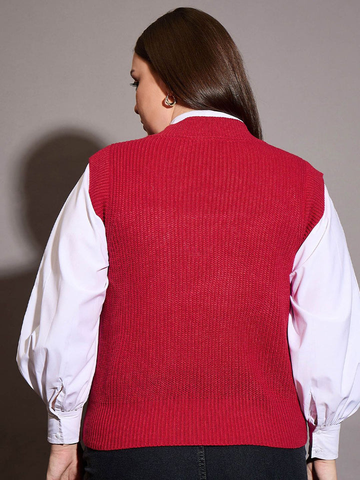 SASSAFRAS Curve Women V-neck Sleeveless Sweater Vest