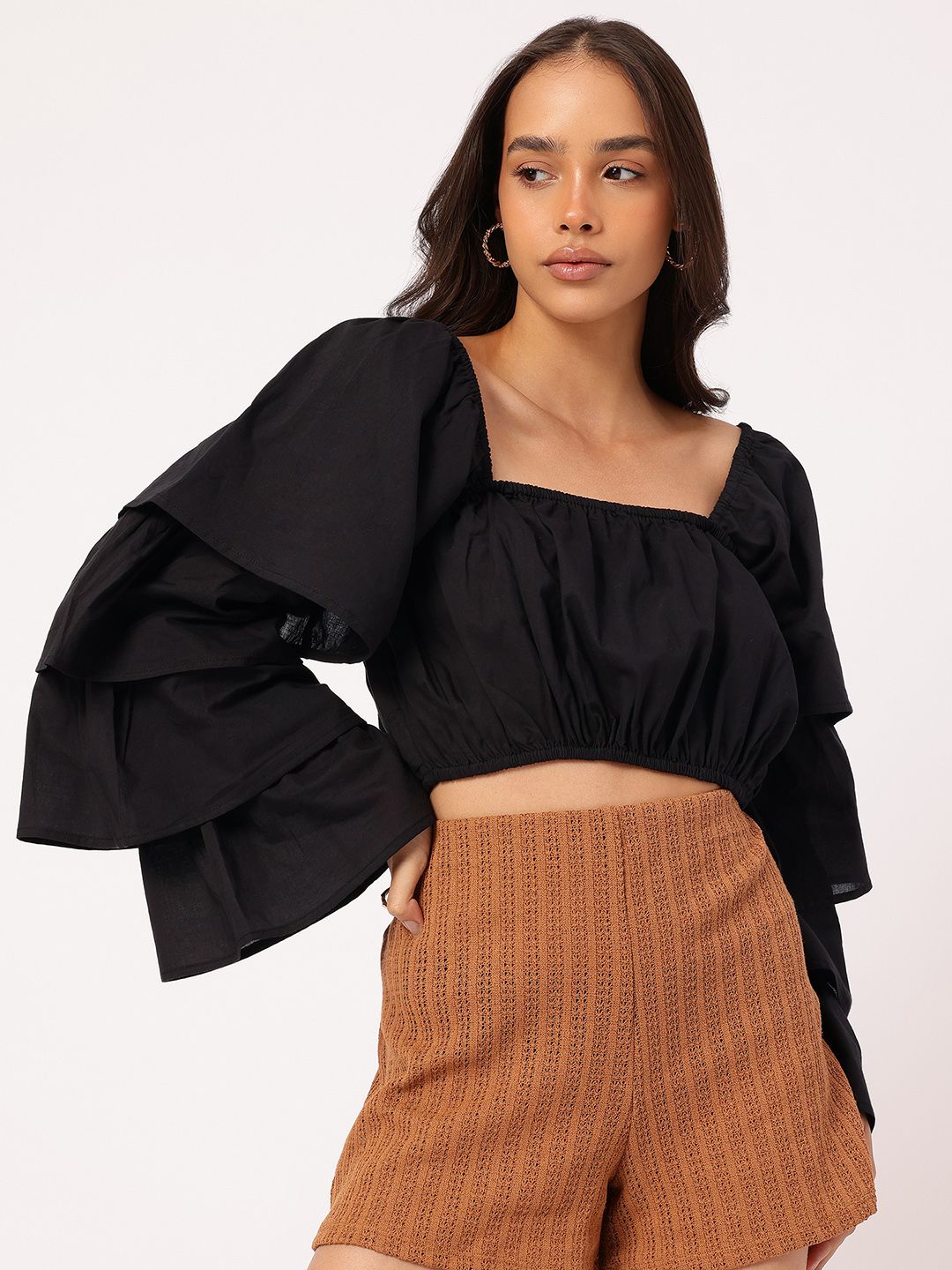 DressBerry Frill Fever Layered Bell Sleeves Crop Top