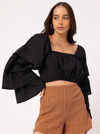 DressBerry Frill Fever Layered Bell Sleeves Crop Top