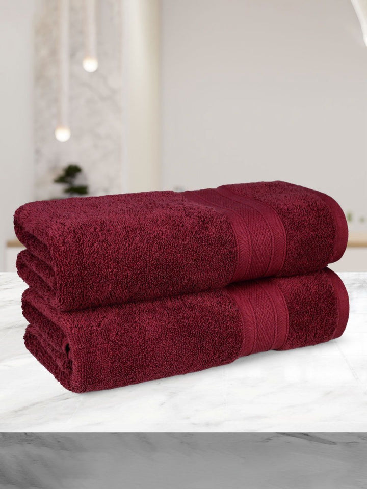 MYTRIDENT Maroon 2 Pieces Cotton 500 GSM Bath Towel