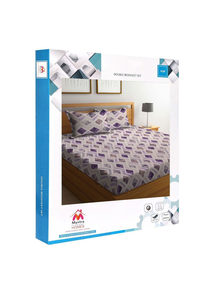 Myntra Elegant Homes White Geometric Pure Cotton 400 TC King Superfine Bedsheet dengan 2 Sarung Bantal-98 x 89 inci