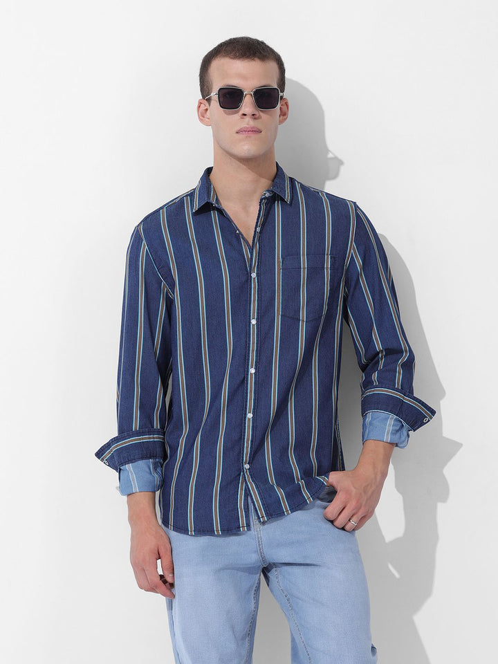 The Indian Garage Co Slim Fit Multi Stripes Striped Cutaway Collar Casual Shirt