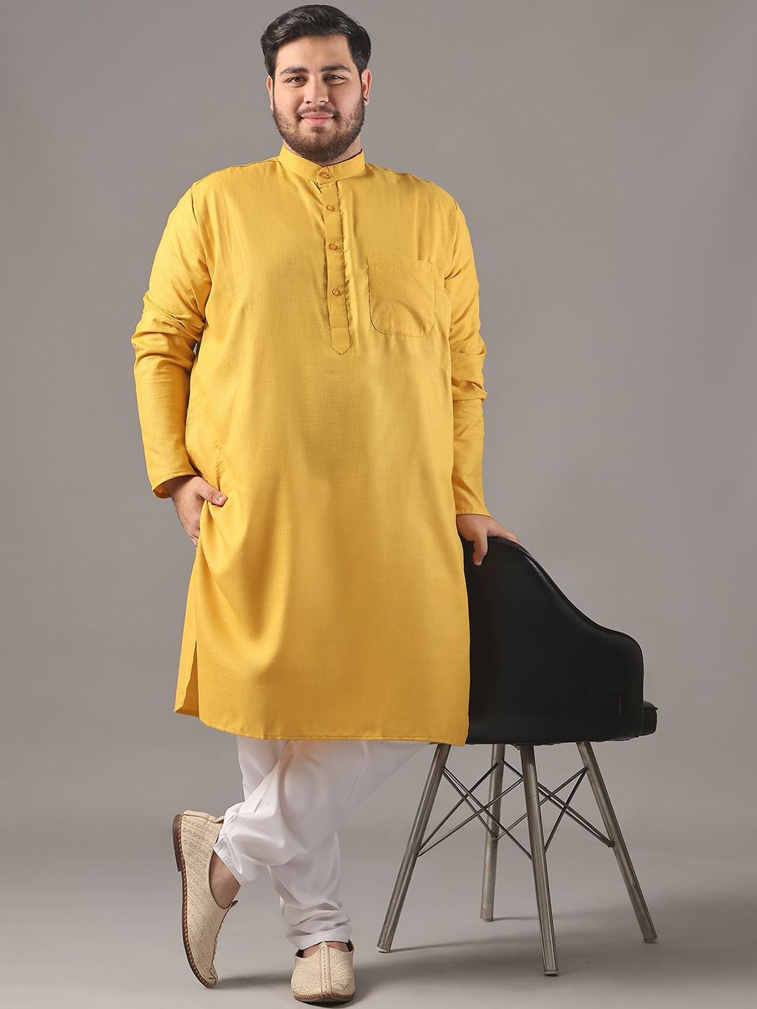 SOJANYA PLUS Size Band Collar Cotton Straight Kurta