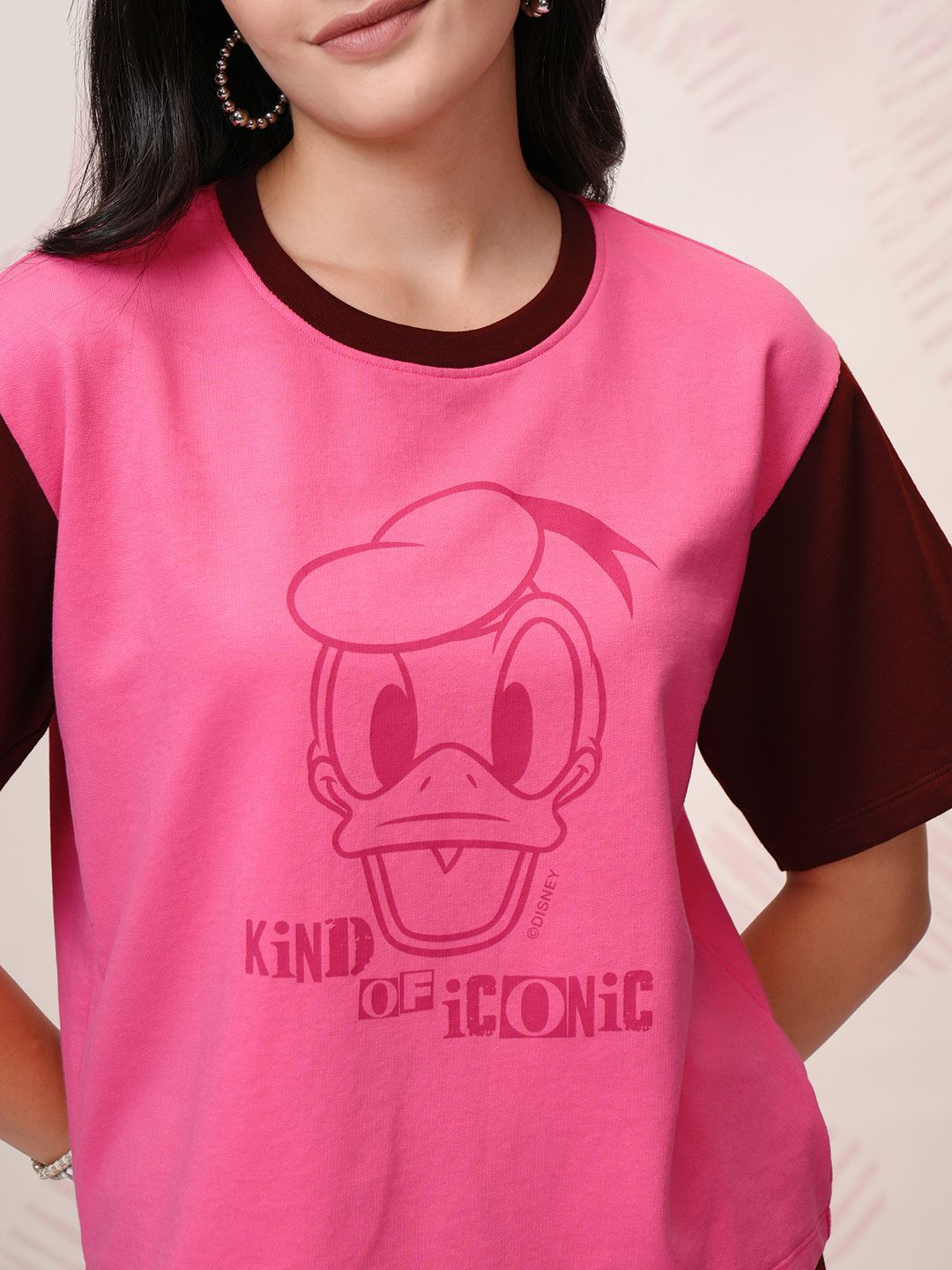 Tokyo Talkies Pink Disney Mickey Mouse Printed Round Neck Pure Cotton T Shirt & Trouser