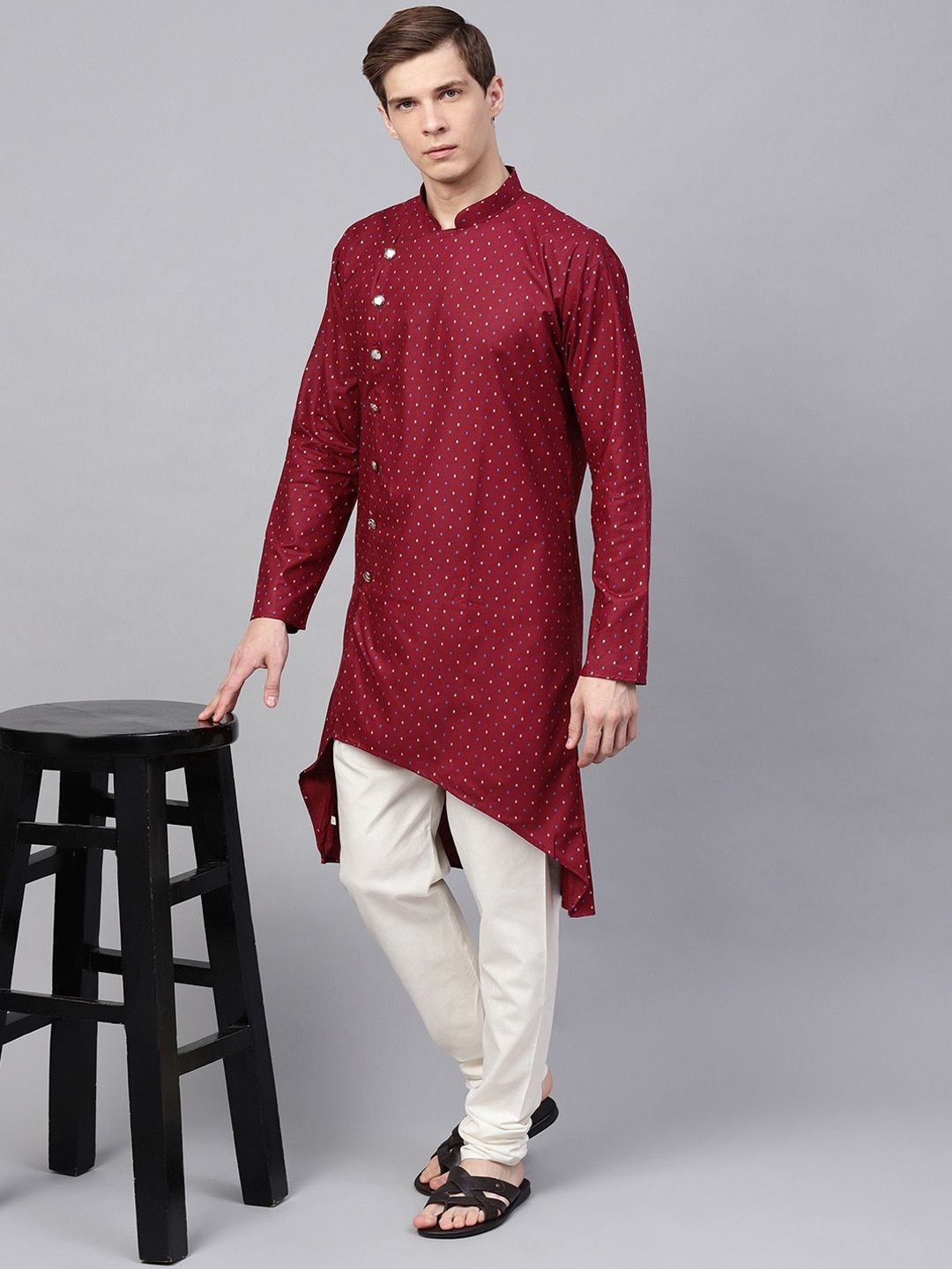 SOJANYA Men Maroon Printed Straight Kurta