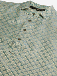 SOJANYA Men Green & Off-White Ethnic Motifs Kurta with Churidar & Nehru Jacket