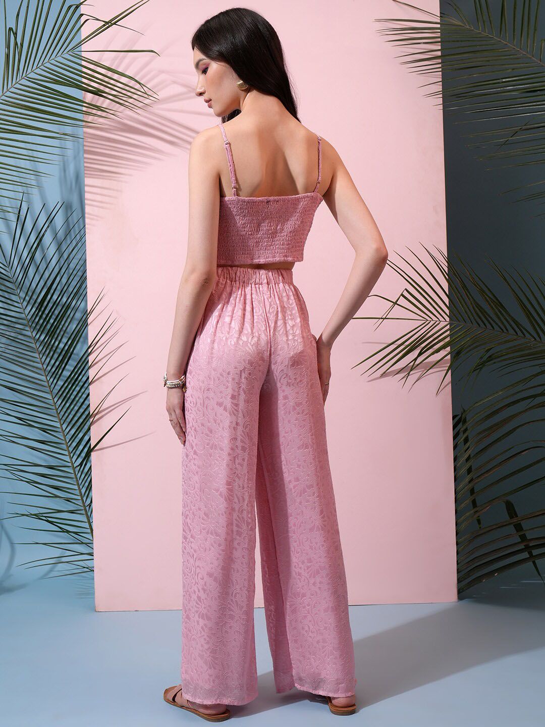 Tokyo Talkies Pink Crop Top & Mid-Rise Trouser