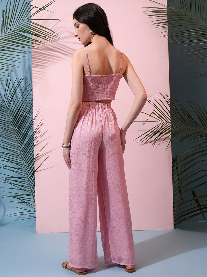Tokyo Talkies Pink Crop Top & Mid-Rise Trouser