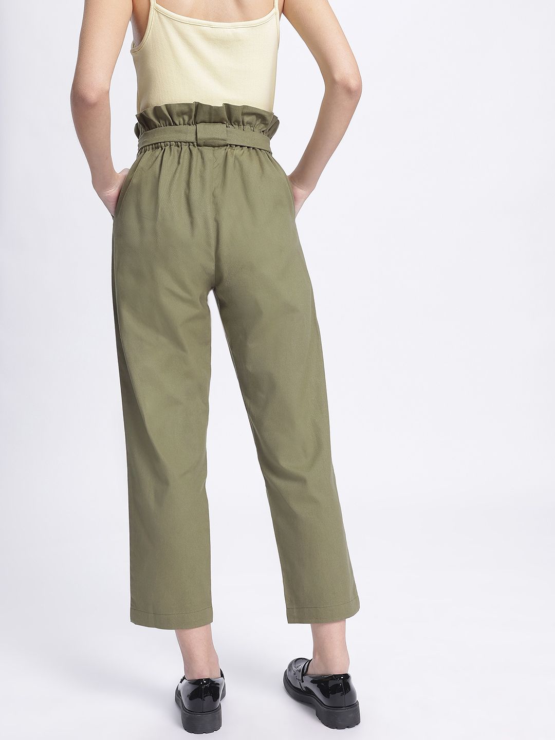 DressBerry Women Retro Rave Paperbag Waist Cropped Trousers