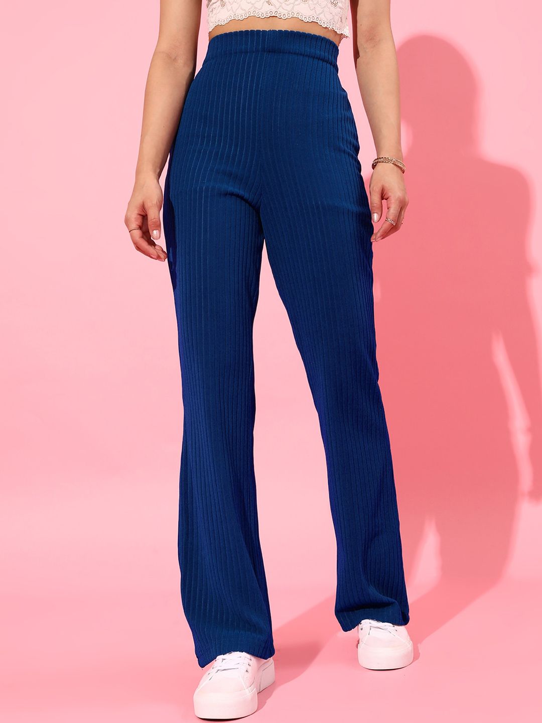 STREET 9 BASICS Women Blue Flared Pleated Trousers