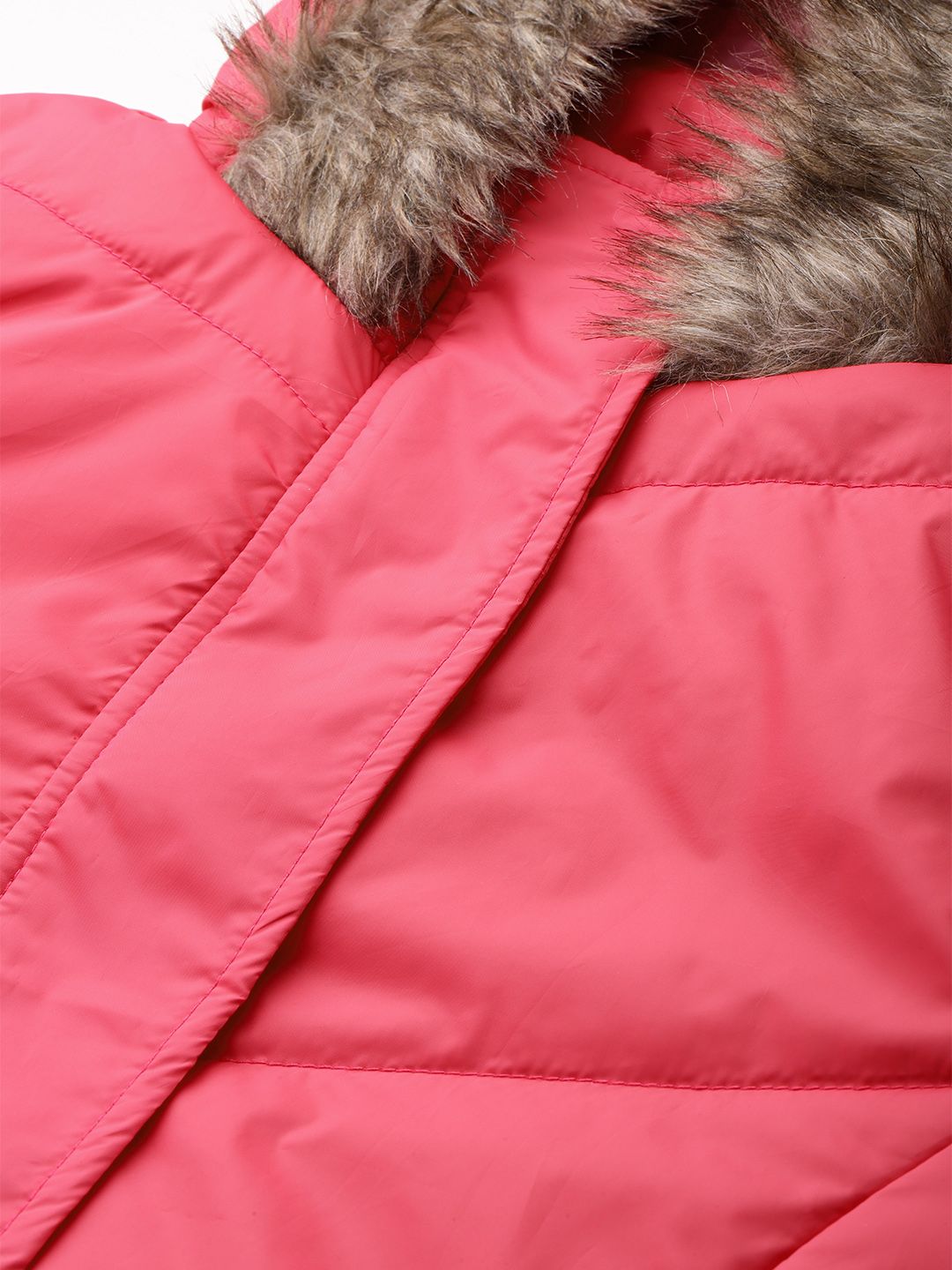 DressBerry Solid Faux Fur Trim Longline Parka Jacket