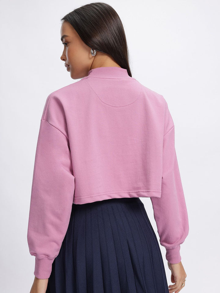 DressBerry Printed High Neck Boxy Crop Sweatshirt