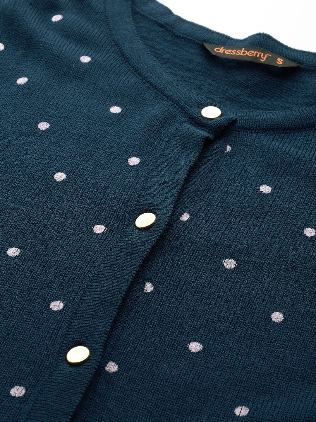 DressBerry Women Navy Blue & Off-White Acrylic Printed Cardigan