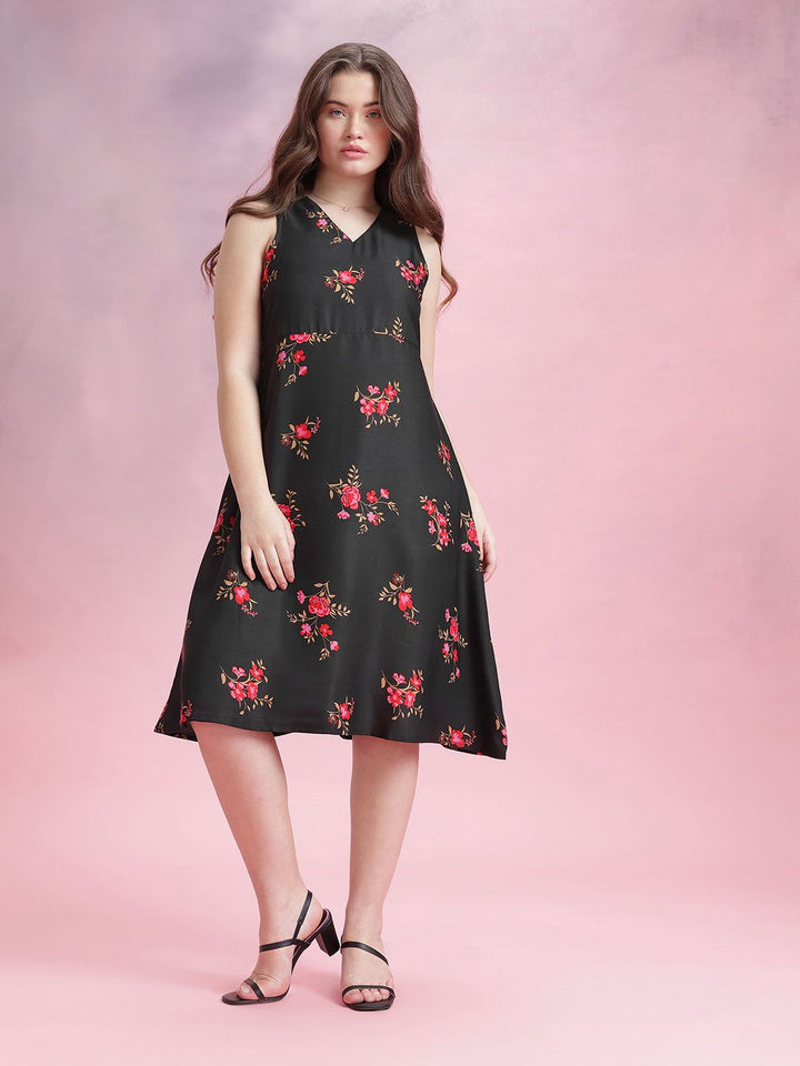 DressBerry Floral Print A-Line Midi Dress