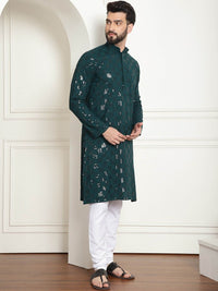 SOJANYA Kurta Kapas Tulen Bersulam Labuci Mandarin Dengan Churidar