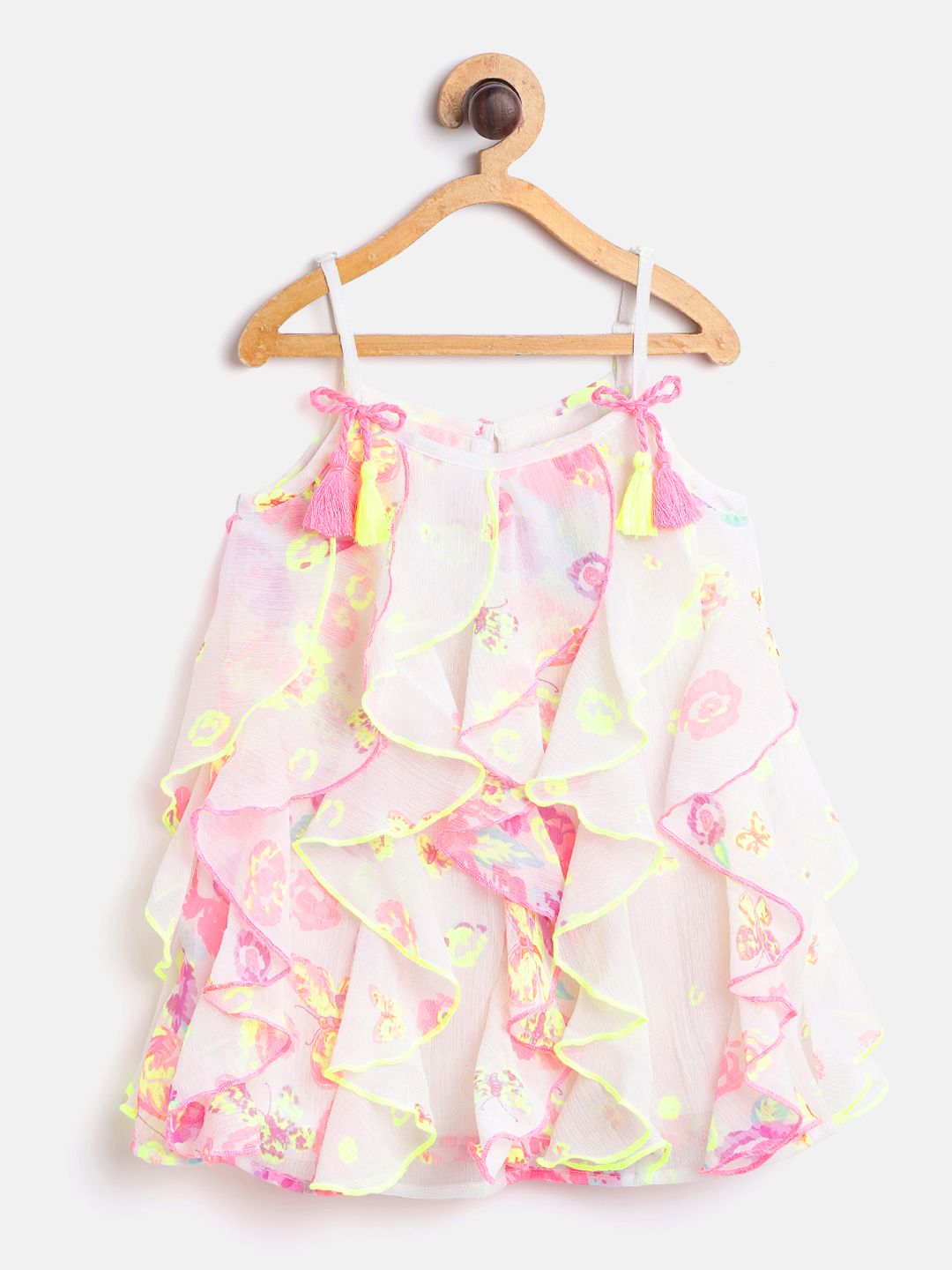 Nauti Nati Infant Girls Multicoloured Floral & Butterfly Print Ruffled A-Line Dress