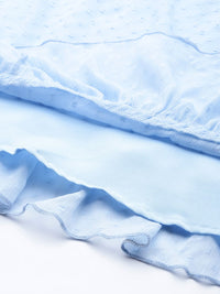 Antheaa Women Blue Dobby Weave Ruffle Detail A-Line Dress