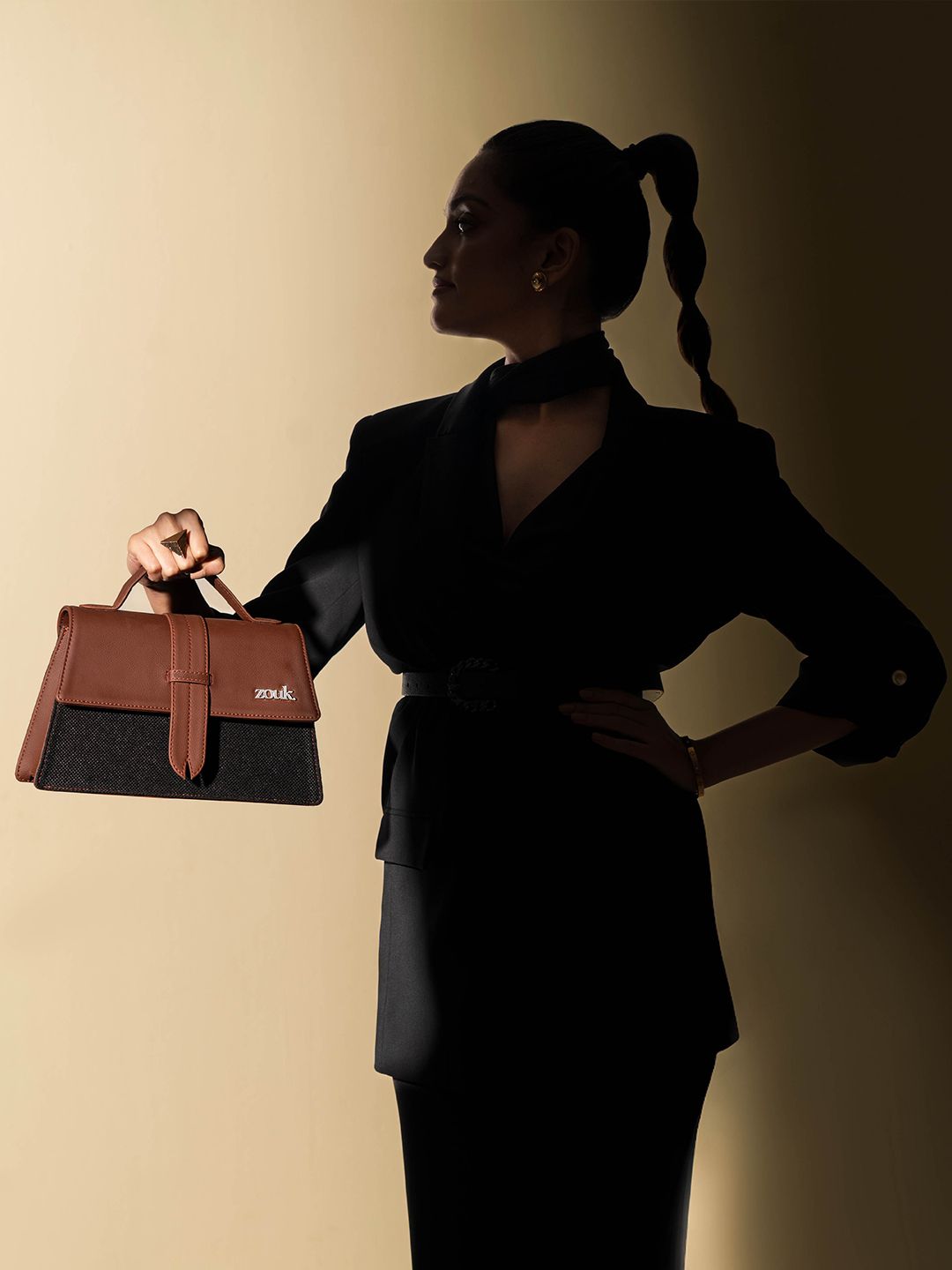 ZOUK Kriti Sanon - Jet Black Iconic Evening Structured Satchel