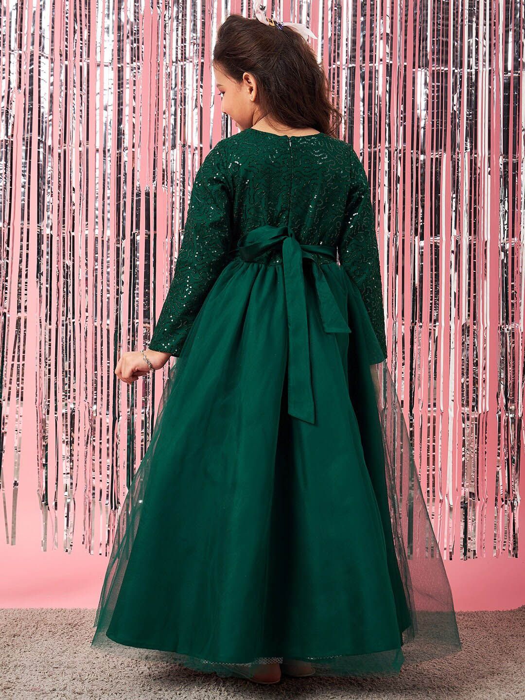 pspeaches Girls Embellished Sequinned Fit & Flare Lace Maxi Dress