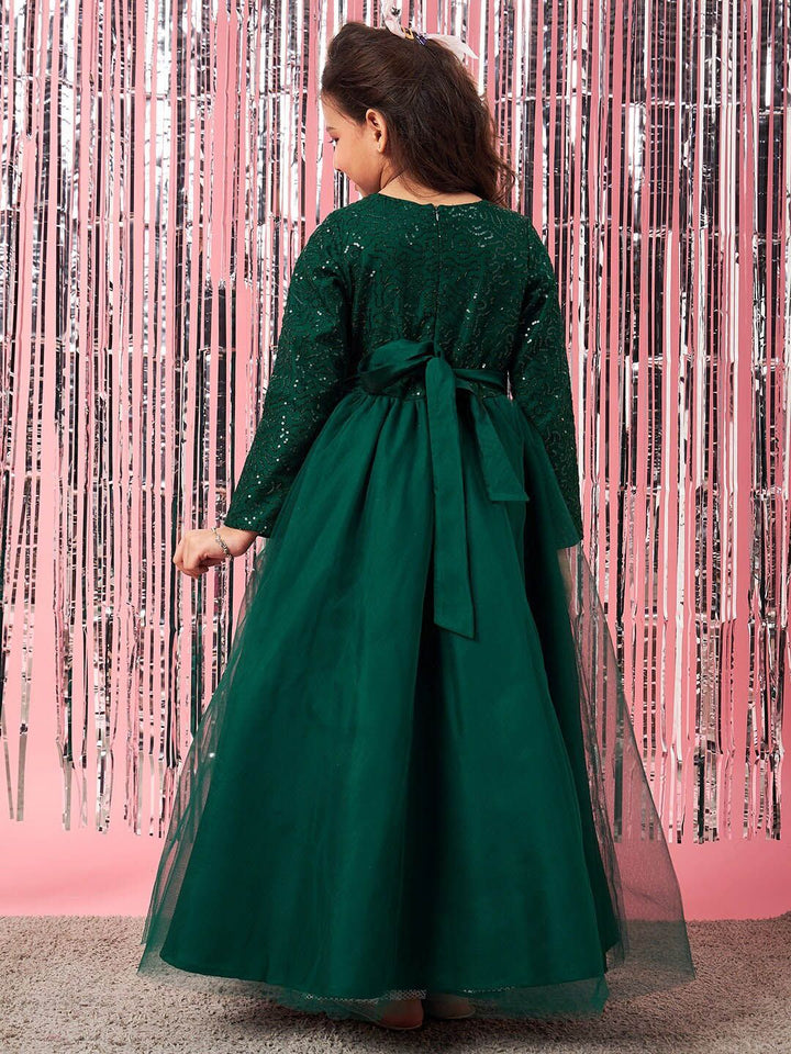 pspeaches Girls Embellished Sequinned Fit & Flare Lace Maxi Dress