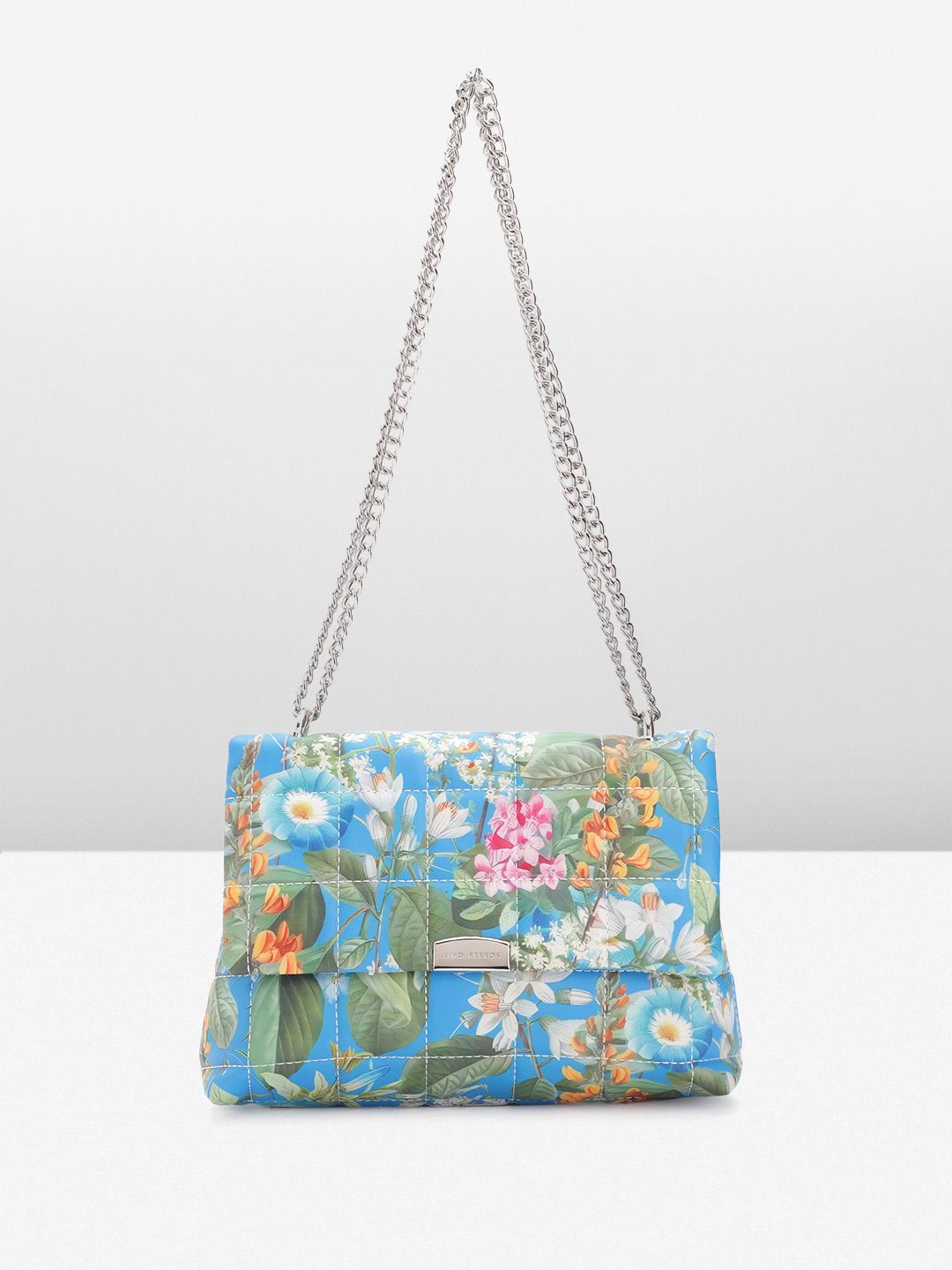 Lino Perros Floral Printed Structured Shoulder Bag With Quilted Detail