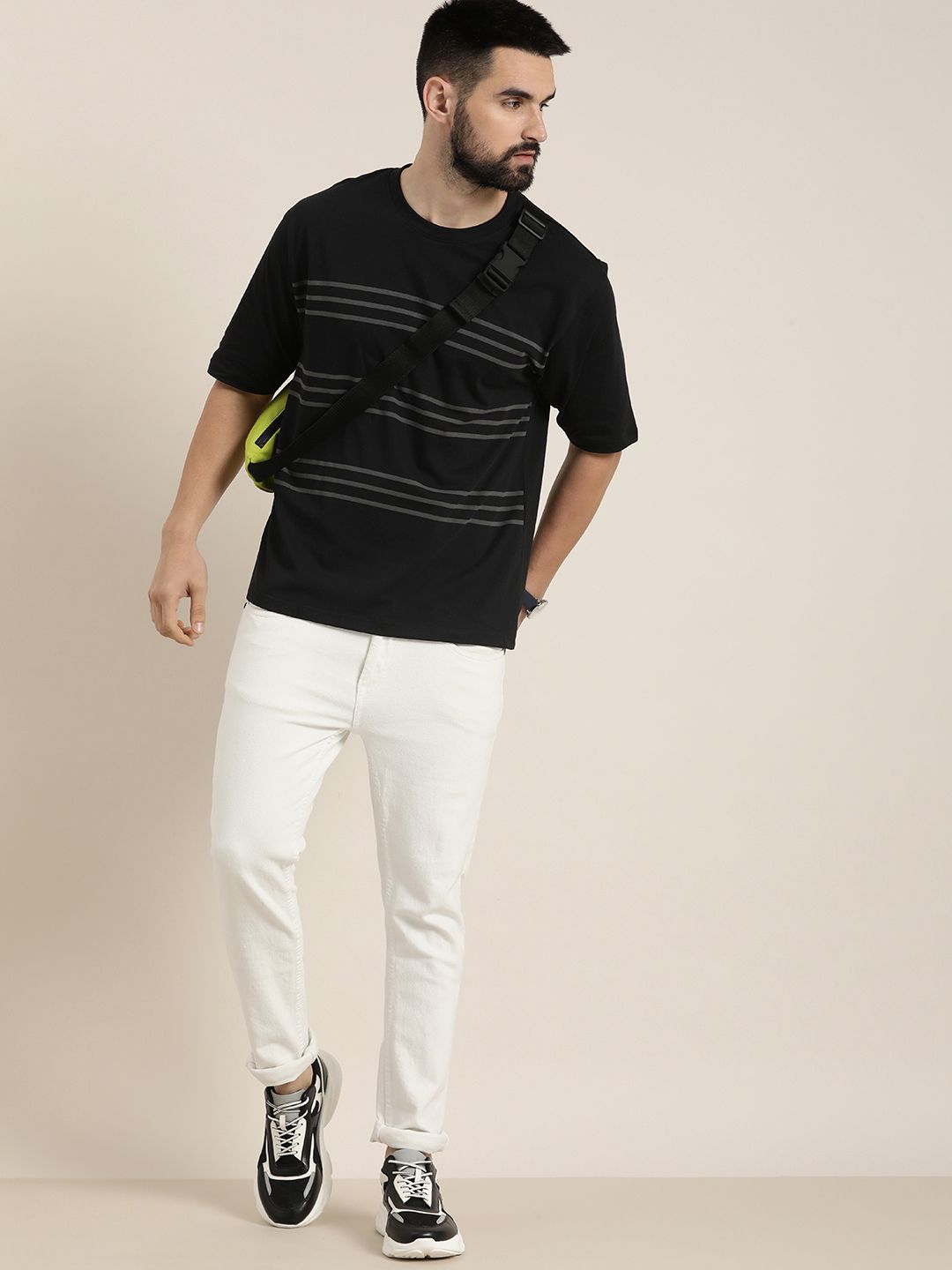 Lelaki Dillinger berjalur t-shirt besar
