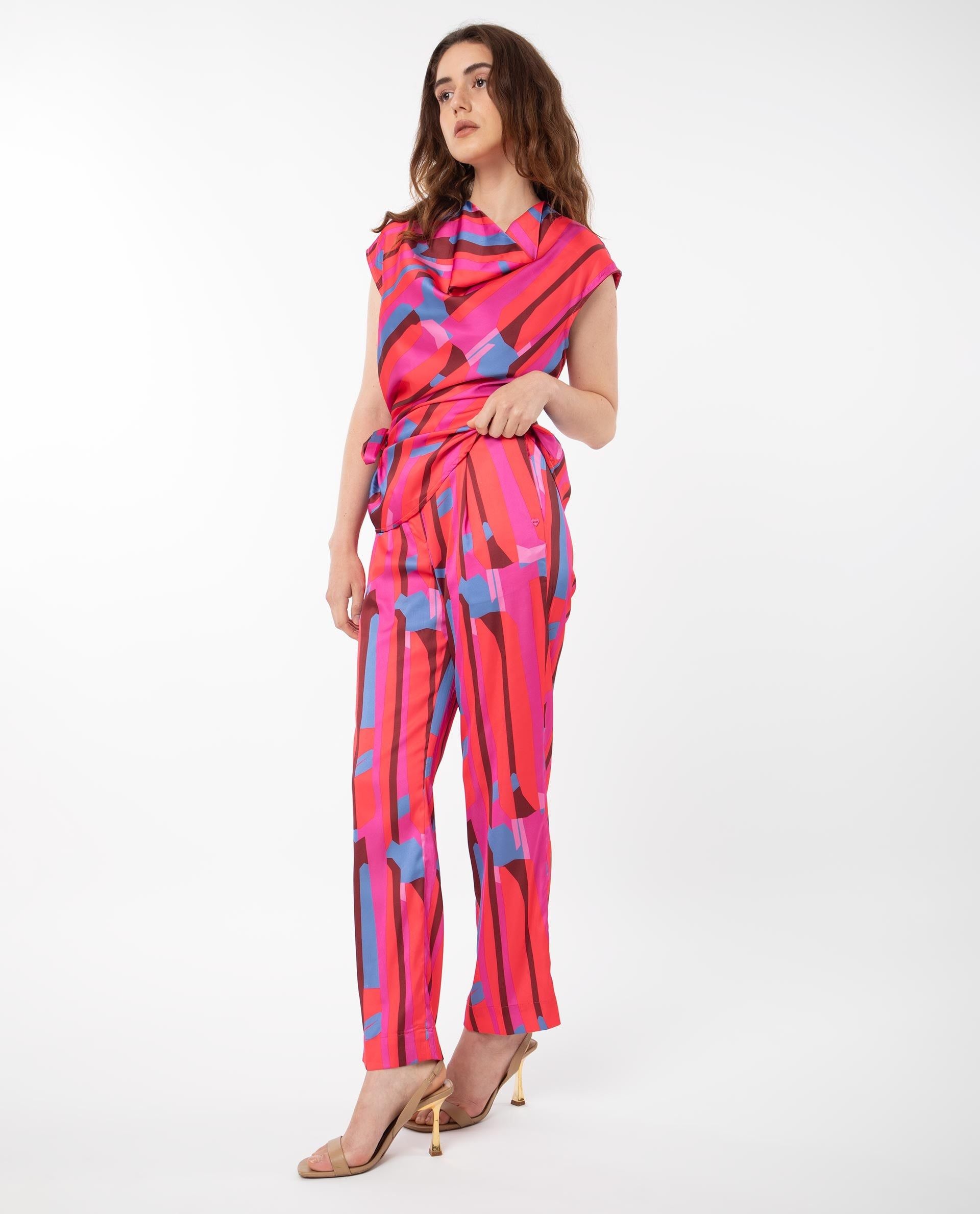 RAREISM Printed Satin Pleated Trousers