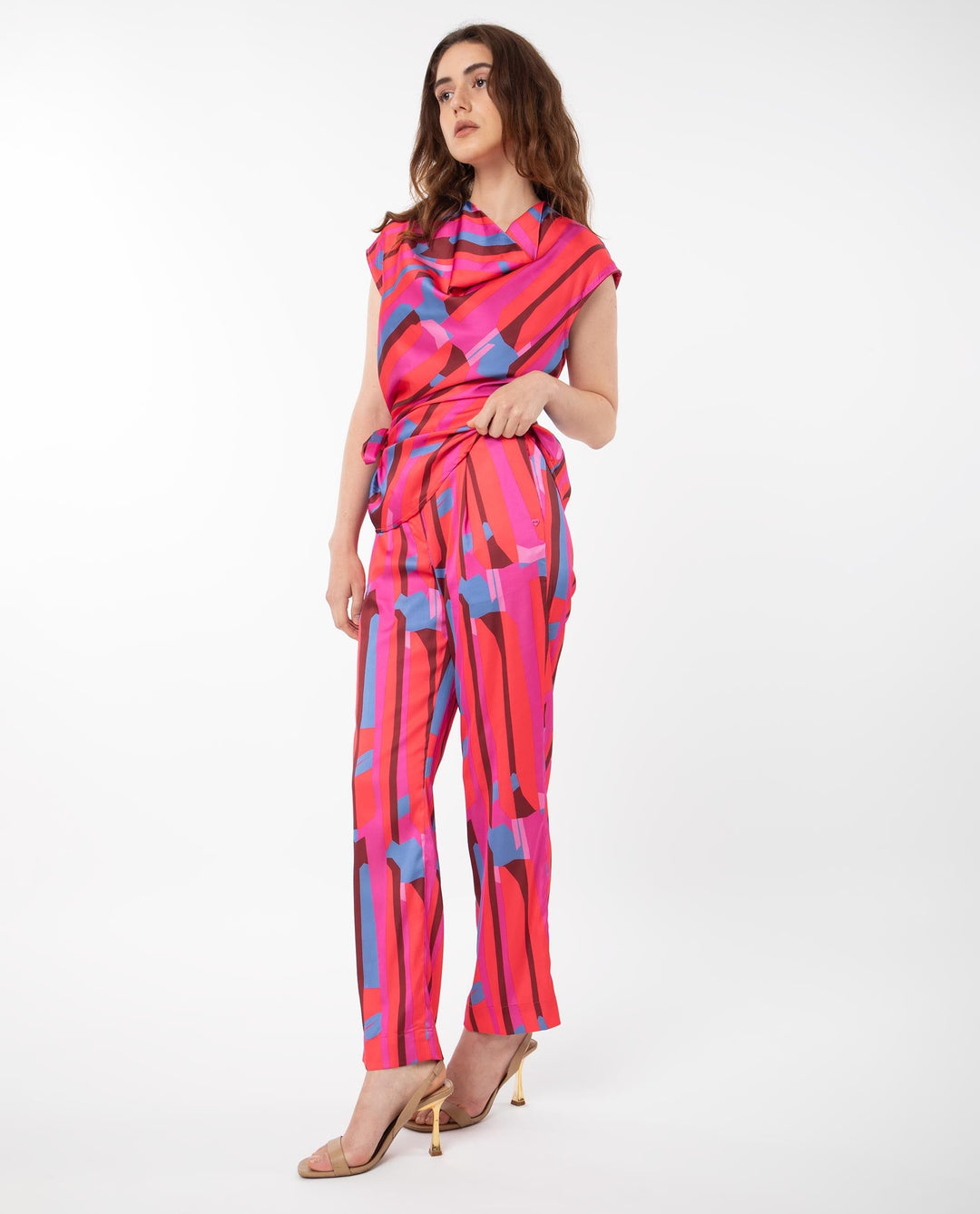 RAREISM Printed Satin Pleated Trousers